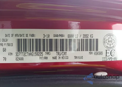 2010 Dodge Ram 2500 Slt/Power Wagon из США, поврежденный, VIN 3D7TT2CTXAG158225